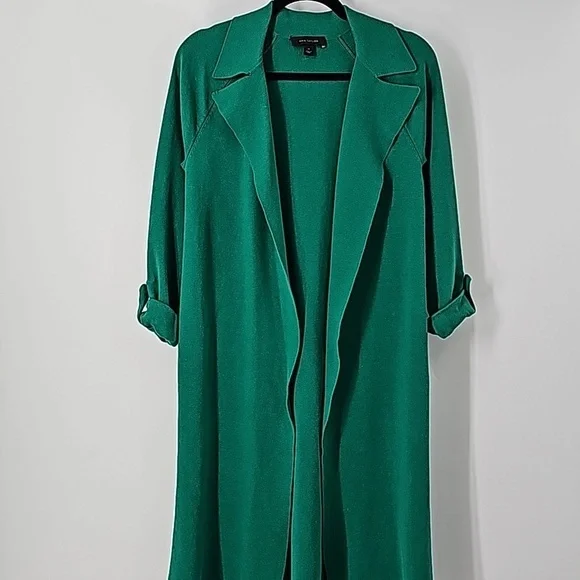 Ann Taylor Green Knee Length Duster Sweater w Rolled Sleeves+Side Slits - Picture 17 of 17